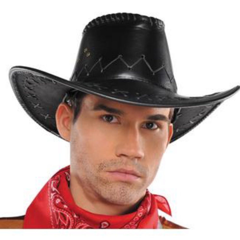 Adult Faux Leather Costume Cowboy Hat (Black)